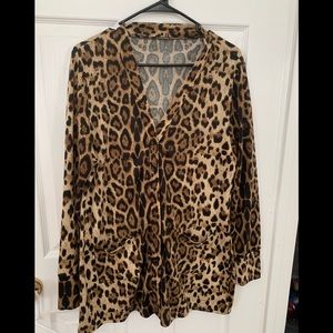 Animal print cool nite lightweight cardigan, pockets. Soft, stylish and stretchy